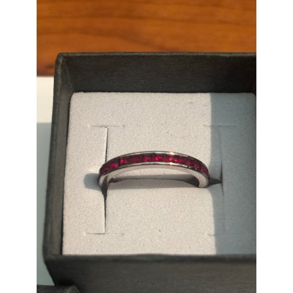Vintage LEGI Sterling Silver simulated RubyChannel Set Eternity Band size 6